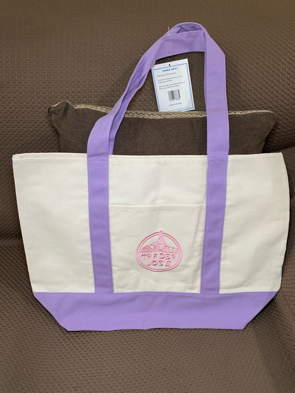 Trader Joe's Lavender Tote Bag Canvas Reusable Large Pink NEW